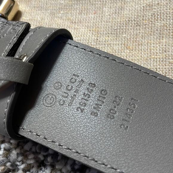 Authentic GUCCI dusty grey gold leather belt 80 27-28 4/6 new w bag main image 10